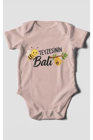 Morivokids Teyzesinin Balı Kısa Kollu Bebek Body %100 Pamuk Zbn225-kk Pastel Pembe
