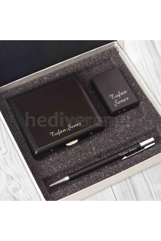 İsme Özel Premium Tabaka Çakmak ve Kalem Seti Tasarım Kutulu