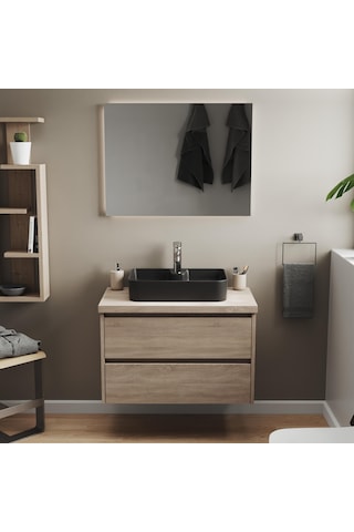 Aqua Bagno Mestola Delikli Tezgah Üstü Lavabo Batarya Mat Siyah 50 x 35 CM