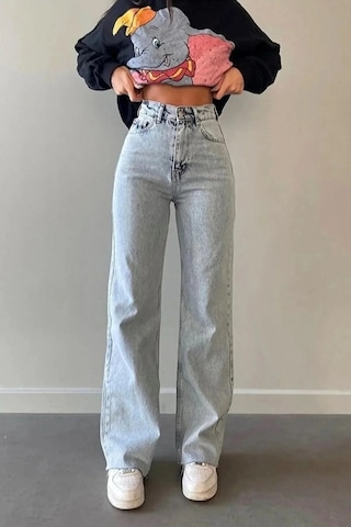Woddi Mori Kar Palazzo Likralı Bel Mavi Salaş Jean Pantolon New Sezon-3 Taş1