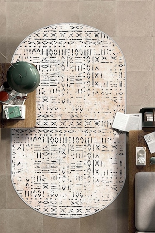 West Home Dijital Baskı Yıkanabilir Kaymaz Taban Mutfak Halısı Salon Halısı Ve Yolluk Wh 548 Beige Oval