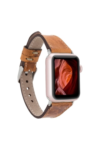 Apple Uyumlu Watch Deri Kordon 38-40-41mm Slim G19 Taba