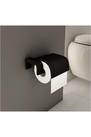 Tema Premium Serisi Banyo Kapaklı Wc Tuvalet Kağıtlığı Mat Siyah