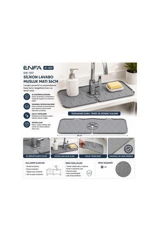 Silikon Lavabo Musluk Matı 36cm 5468 Çok Renkli