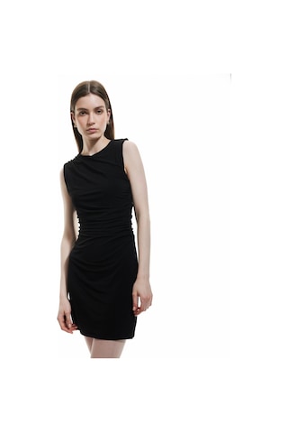 Koton Drape Detaylı Kolsuz Bisiklet Yaka Mini Sandy Kumaş Elbise Siyah 5sak80303ek Siyah