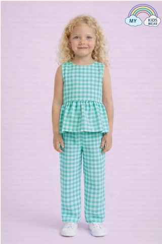 My Kids Wear Kız Çocuk Pötikareli Peplum Bluz Ve Pantolon Takımı 12692 Mint