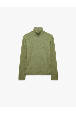 Koton Slim Fit Dik Yaka Uzun Kollu Tişört Zeytin Yeşili 7wak50002uk Yeşil