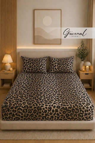 Charm %100 Pamuk Desenli Yastık Kılıflı Lastikli Çarşaf Seti Yastık Kılıfı Lastikli Çarşaf Uyku Seti Çeyiz - Leopar Kahverengi