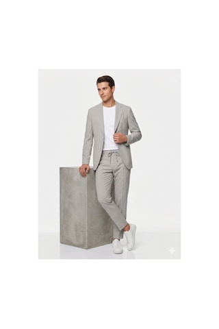 Modmen İtalyan Kesim Slimfit Erkek Takım Elbise Çizgili Gri