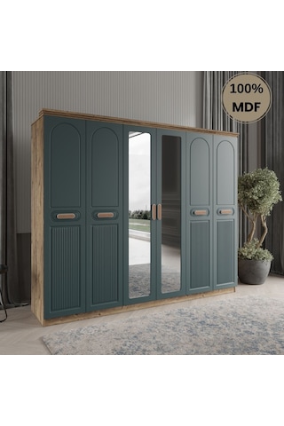 Pera 6 Kapak Mdf Gardırop Yeşi