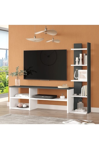 Dore Tv Ünitesi Tv Sehpası Kitaplıklı Beyaz Dor2-w Beyaz