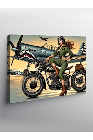 Kanvas Tablo Motosiklet Süren Kadın