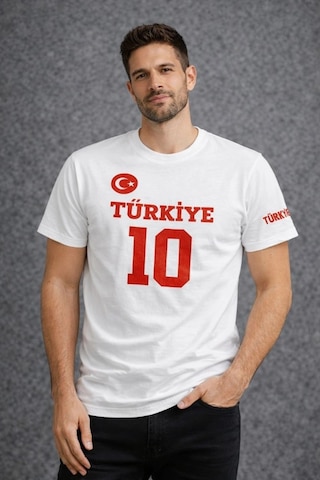Novalisse Erkek Türkiye Ay Yıldız Baskılı 10 Numara Forma Tişört Taraftar T-shirt - Beyaz Çoklu Renk