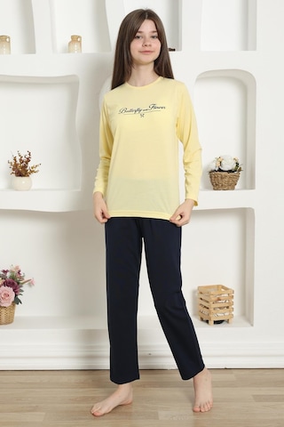 Akbeniz Kız Çocuk Penye Pijama Takım 20422 Sarı