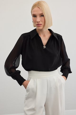 Sateen Aksesuarlı Salaş Bluz - Siyah-136471 Siyah