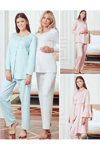Bone Club 4802 Pudra Hamile Lohusa Pijama Sabahlık Takım