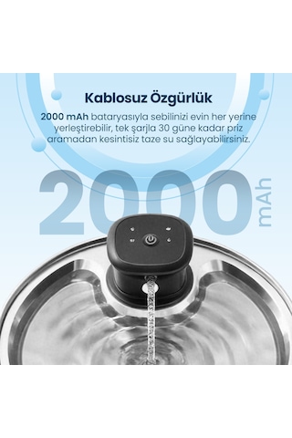 Haustier Wf05 Otomatik Kablosuz Kedi Su Pınarı, Sensörlü , Bataryalı , Ultra Sessiz, Çelik , 3.2lt Hazne