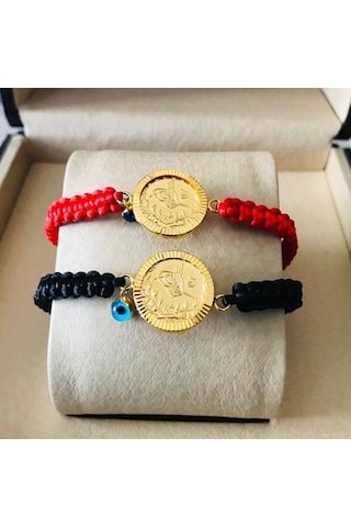 Çeyrek Reşat Altın Bileklik 14K Nazarboncuk (Kırmızı Ip)