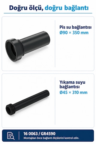 İz Yapı Gr4590 Asma Klozet Gömme Rezervuar Bağlantı Seti 90x350 Ve 45x310 Mm Siyah
