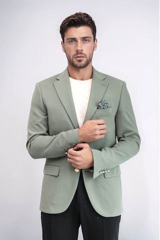Haki Yeşil Kendinden Desenli Örme Altın Renk Metal Düğmeli Slim Fit Erkek Blazer Ceket - Wessi Green