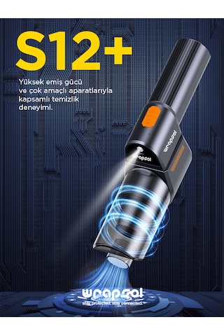 S12+ 3'ü 1 Arada Katlanabilir Araç Süpürgesi Güçlü Vakum, Üfleme Ve Evcil Hayvan Tüyü Temizleme 0 - 250 Watt