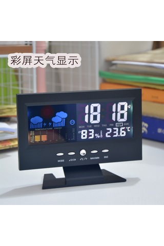 Hangfox Ev İçin Sesiyle Kontrollü Hava Durumu Saati 8082t - Renkli Ekran, Sicaklık Nem Ölçer, Usb İle Siyah Ev Alarm Saati Siyah