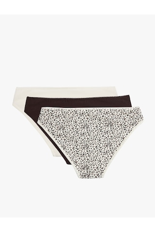 Koton Kurdele Baskılı Rahat Kalıp Leopar Desenli Pamuklu 3'lü Brief Külot Seti Siyah Desenli 6wlk30075mk Siyah Desenli