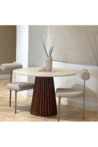 Acantus Traverten Ahşap Yemek Masası 90x90 Ceviz