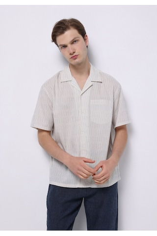 Colin's Colins Boxy Fit Shirt Neck Çizgili Erkek Mavi Kısa Kol Gömlek Cl1074067 Q1.v1 Bsd Blue Strıped