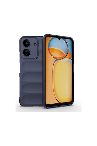 Xiaomi Poco C65 Kılıf Esnek Tpu Oyuklu Arka Yüzey Tasarımlı Zore Etnik Silikon Kapak Lacivert