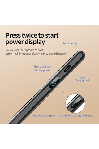 Pazly Evrensel Kapasitif Kalem - Manyetik Siyah, Pürüzsüz Yazma, Kolay Saklama, Lityum Pil, 8-10 Saat Pil Ömrü, & Android Uyumluluğu