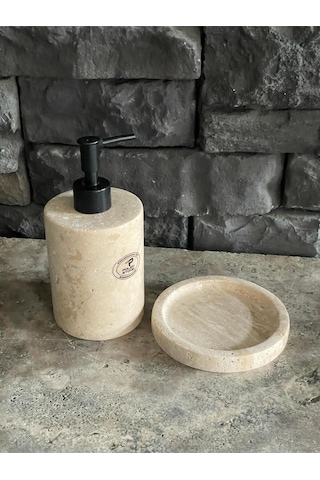 Yeni Traverten Doğal Sıvı Sabunluk Ve Tepsisi 2,li Set Gold