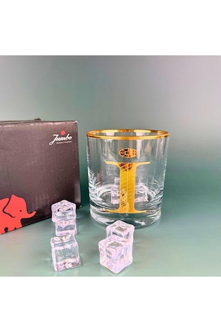 Perlotus İ Harfli Gold Altın Yaldızlı Viski Kadeh Bardak Jumbo Serisi Şeffaf