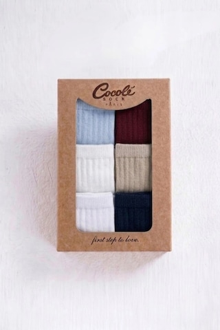 Cocole Socks Erkek Bebek Soket Çorabı Kraft Kutulu 6'lı Set Pamuklu 0-1 Yaş Fitilli Çok Renkli