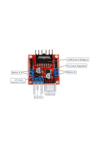 L298N Voltaj Regulatörlü Çift Motor Sürücü Kartı (Kırmızı PCB)