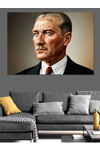 Ciddi Bakışlı Mustafa Kemal Atatürk Dekoratif Kanvas - Mdf Ahşap Tablo