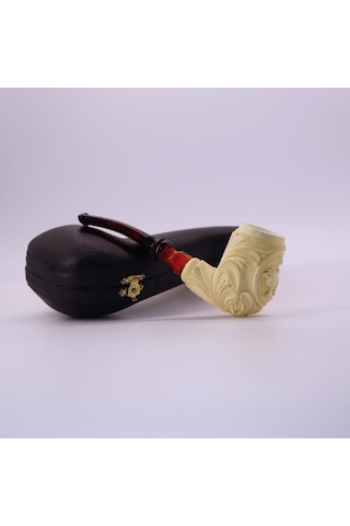 El Oyması Lületaşı Deve Figürlü Geleneksel Motifli Pipo Hediyelik %100 Blok Meerschaum Tasarım