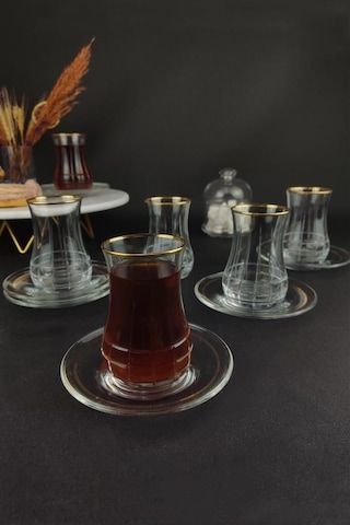 Lombardino Eva Mud 6 Kişilik Ağız Cidar Çay Takımı Gold Deep 01 12p0