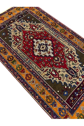 El Dokuma Sıfır Yahyalı Halısı 115x205 Kırmızı Yeşil Kök Boya Yün Halı Renkli