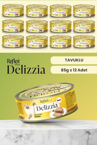 Reflex Plus Delizzia / Kıyılmış Tavuklu Yetişkin Kedi Maması 85g X 12 Adet