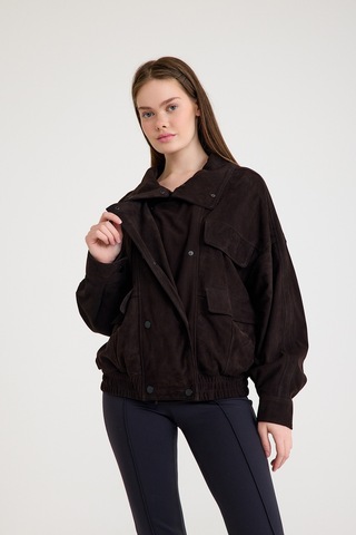 Oversize Bayan Süet Deri Ceket Vb-9-bk-2858-24126 Kahverengi