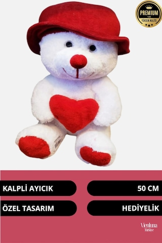Özel Üretim Sevgililer Doğum Günü Hediye Manita Eş Sevgili Şapkalı Kalp Tutan Peluş Oyuncak Ayı 50cm