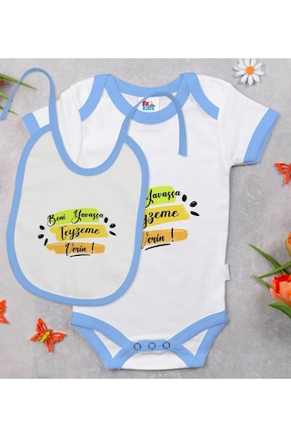 Bk Kids Beni Yavaşça Teyzeme Verin Tasarımlı Mavi Bebek Body Zıbı Çok Renkli