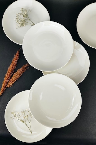 Digithome 6'lı Deniz Form Servis Tabağı Seti 24 Cm Krem Tl4034835 C320.225