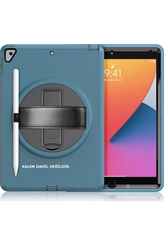 Apple iPad Uyumlu 10.2 7.nesil Kılıf Hand Strap Tablet Kılıfı - Turkuaz Arka Kapak