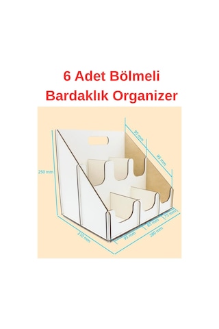 Organizer Bardaklık Karton Bardak İçin Düzenleyici 6 Bölmeli Karton Bardak Standı Beyaz