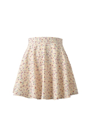 Kadın Çiçekli Yüksek Bel Fermuarlı Şifon Baskılı Kısa Halter Etek Sarı