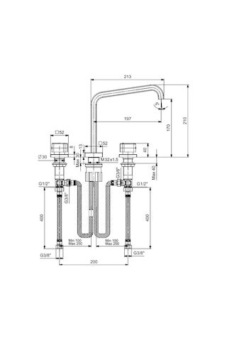 Eca Royal Ankastre Lavabo Bataryası Duvardan 3 Delikli Düz Çıkış Uçlu 102106666
