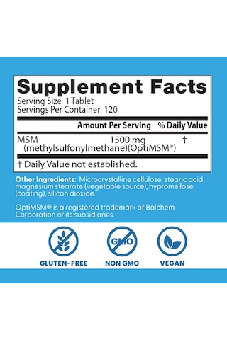 Doctors Best Msm Supports Hair Skin, Nails & Joints Methylsulfonylmethane 120 Tablet Aromasız