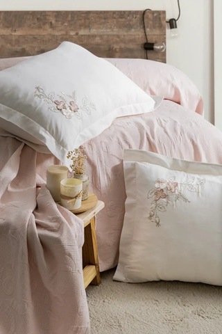 Şaheser Home Collection Yatak Örtüsü Seti Çift Kişilik Derek Pudra Renkli